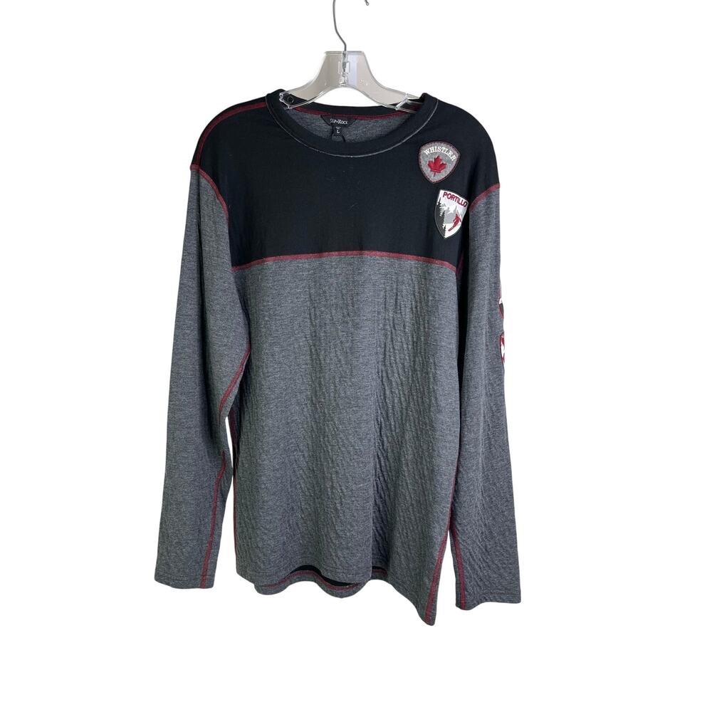 Alp-n-Rock Long Sleeve Shirt Mens L Black Gray Ski Patches Outdoors apre ski NEW